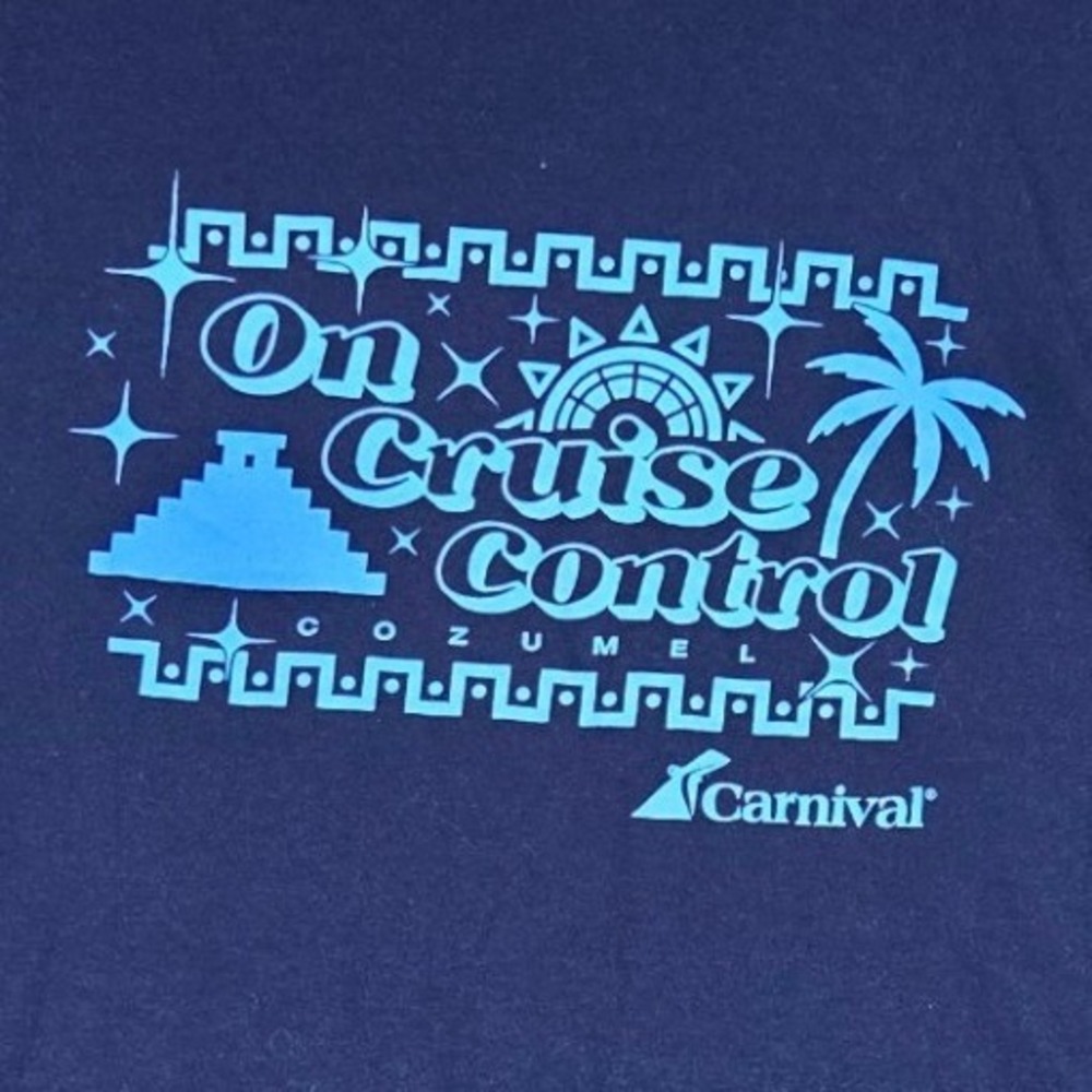 Carnival Graphic Tee Womens 2XL Navy Blue On Cruise Control Cozumel Cotton